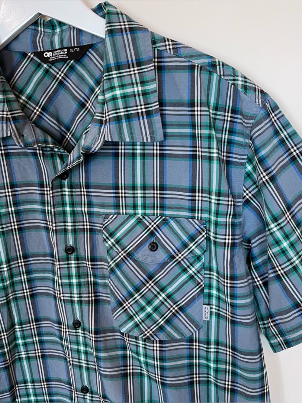 OR Outdoor Research Growler II Men's XL Plaid Button Up Short Sleeve Shirt Blue